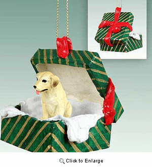 Yellow Lab Gift Box Christmas Ornament