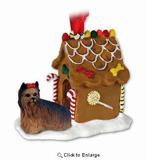 Yorkshire Terrier Gingerbread House Christmas Ornament