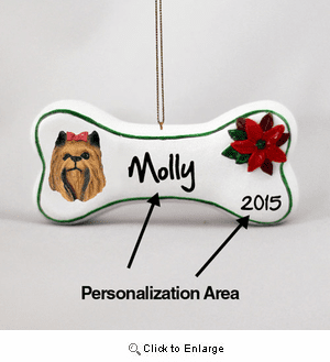 Yorkshire Terrier Personalized Dog Bone Christmas Ornament
