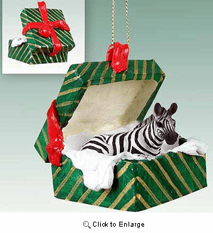 Zebra Gift Box Christmas Ornament