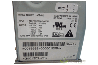 Sun / 300-1357 / Sony 670 Watt Power Supply for Sun Blade 1000, Sun Blade 2000 and Sun Ultra 80 -- Sun Parts