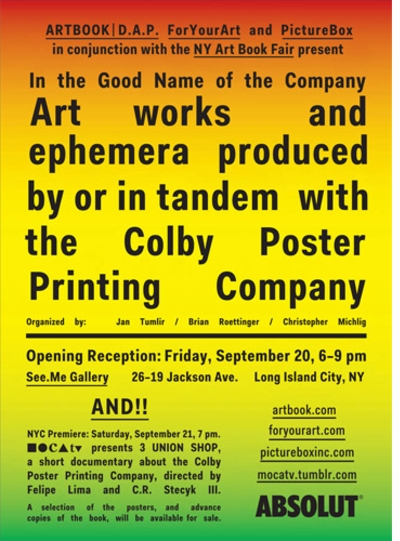 ARTBOOK | D.A.P., PictureBox and ForYourArt present artworks and ephemera from the Colby Printing Company at the NYABF
