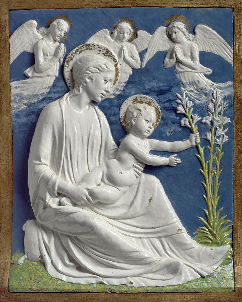 "Madonna and Child with Lilies" (1460-70) by Luca della Robbia is reproduced from