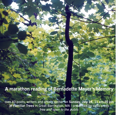 Familiar Trees presents a marathon reading of Bernadette Mayer's 'Memory' 