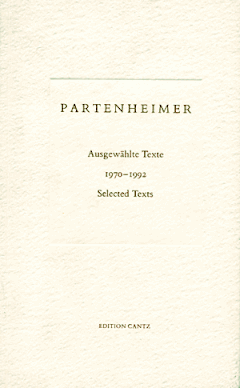 Jrgen Partenheimer: Selected Texts 1970-1992