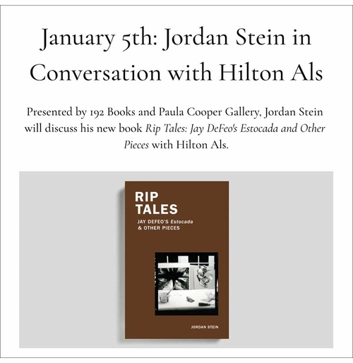 PCG Studio presents Jordan Stein in conversation with Hilton Als for the virtual launch of 'Rip Tales: Jay DeFeo's Estocada and Other Pieces'