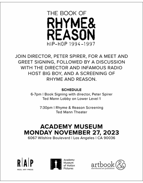 The Academy Museum presents Peter Spirer and Big Boy for a Los Angeles screening and signing of 'Book of Rhyme & Reason'
