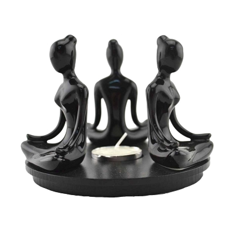 Chinese Ceramic Candle Holder Yoga Ladies Black, Tea Light Holder