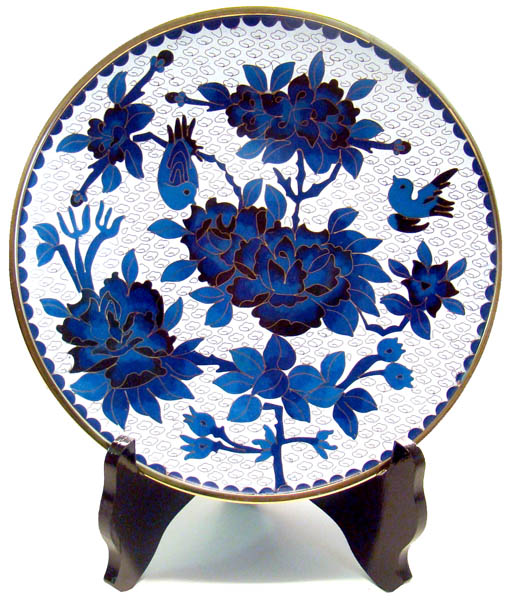 Chinese Cloisonne Plate Peony & Birds. Dragon & Phoenix Symbols
