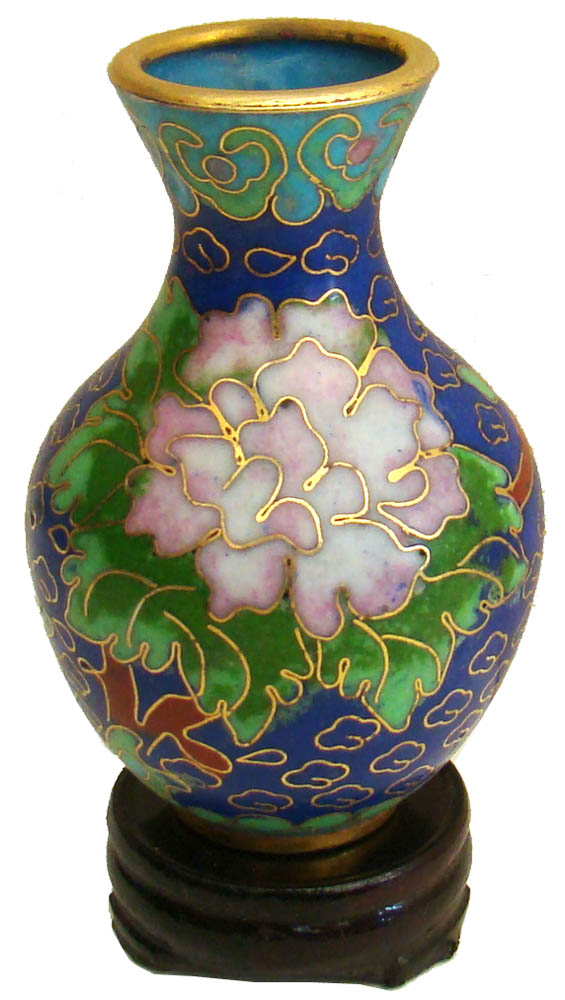 Miniature Chinese Cloisonne Vase Wealth Flowers, Chinese Vases