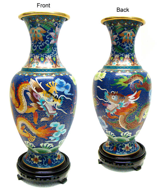 Chinese Cloisonne Vase Twin Dragons, Chinese Dragon Vases, Oriental
