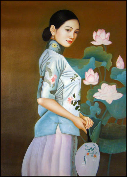Chinese Oil Painting - Maiden with Fan #41