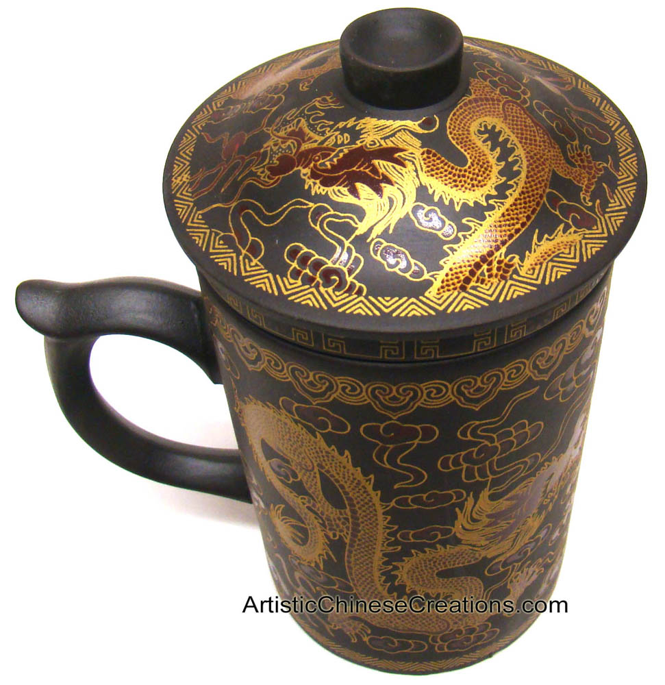 Chinese Yi Xing Clay Tea Cup (with Lid & Removable Strainer) Golden