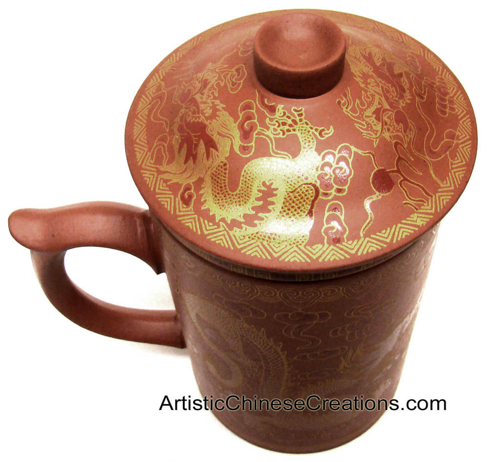 Chinese Yi Xing Clay Tea Cup (with Lid & Removable Strainer) Golden