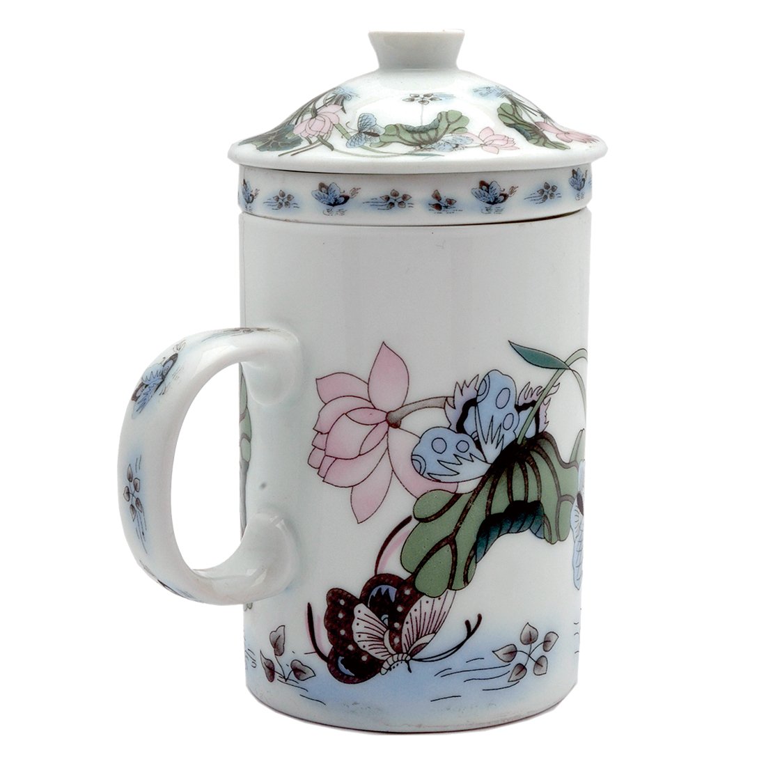 Chinese Porcelain Tea Cup (with Lid & Removable Strainer) Lotus