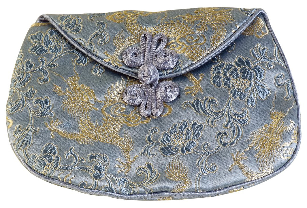 Chinese Silk Dragon Purse Gray, Asian Bags, Oriental Purses