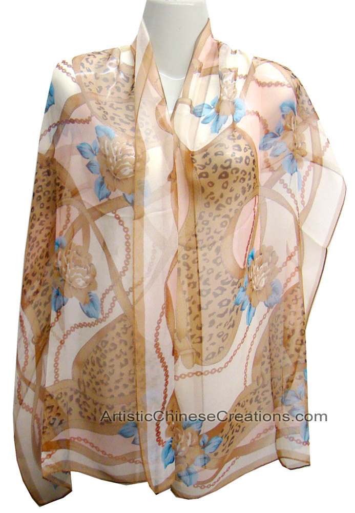 Chinese Silk Scarf Flowers, Oriental Scarf, Asian Scarf, Silk Scarf