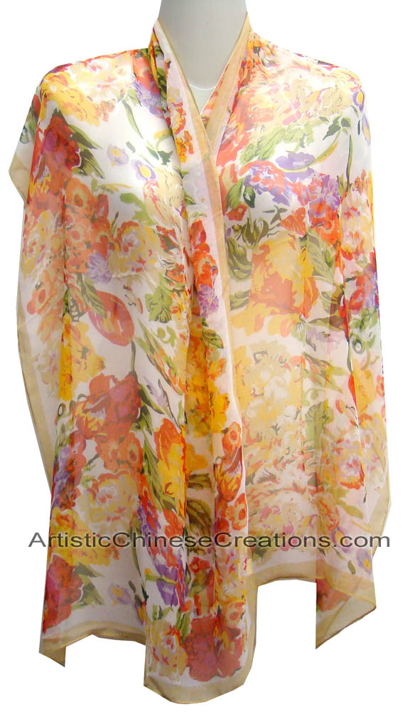 Chinese Silk Scarf Flowers, Chinese Gift Ideas, Asian Gifts