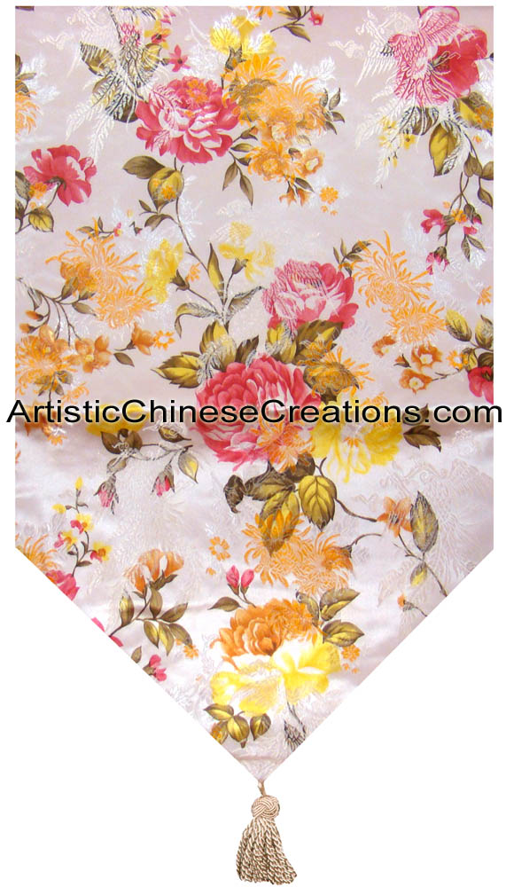 Chinese Silk Table Runner Flowers, Oriental Table Runners, Asian Table Runners