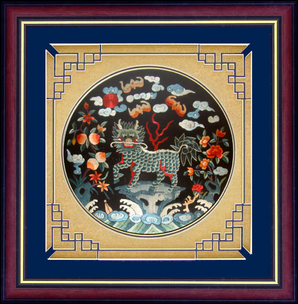 Chinese Wall Decor / Framed Art QiLin (Kylin) Embroidery, Oriental
