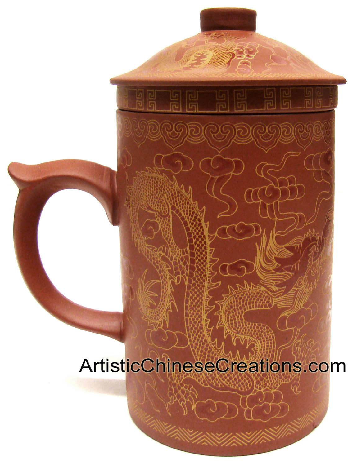 Chinese Yi Xing Clay Tea Cup (with Lid & Removable Strainer) Golden