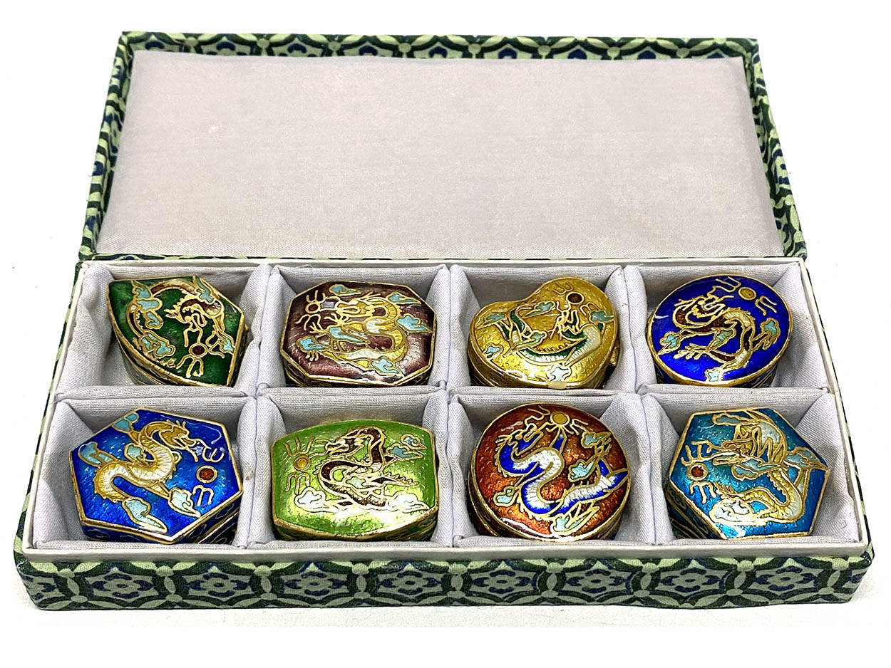 Chinese Cloisonne Miniature Trinket Boxes - Dragon (Set of 8)