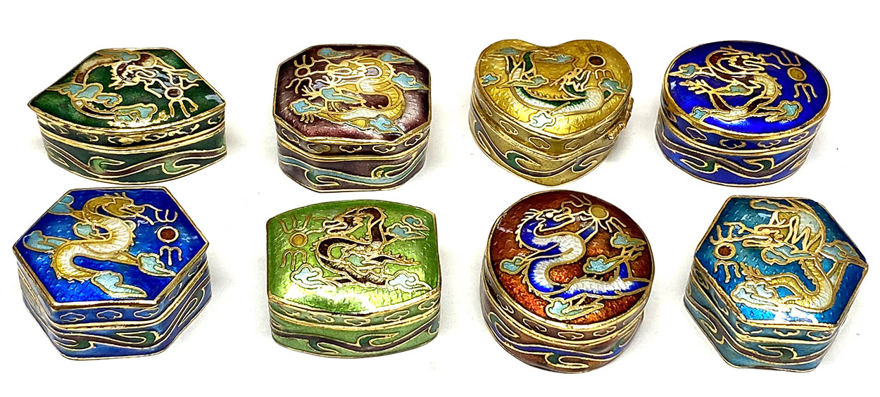 Chinese Cloisonne Miniature Trinket Boxes - Dragon (Set of 8)