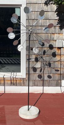 GRAND DOUBLE BRUSHED ALUMINUM CIRCLES GARDEN WHEEL With Cement Base