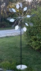 GRAND WAVY PETALS BRUSHED ALUM GARDEN WHEEL With Cement Base