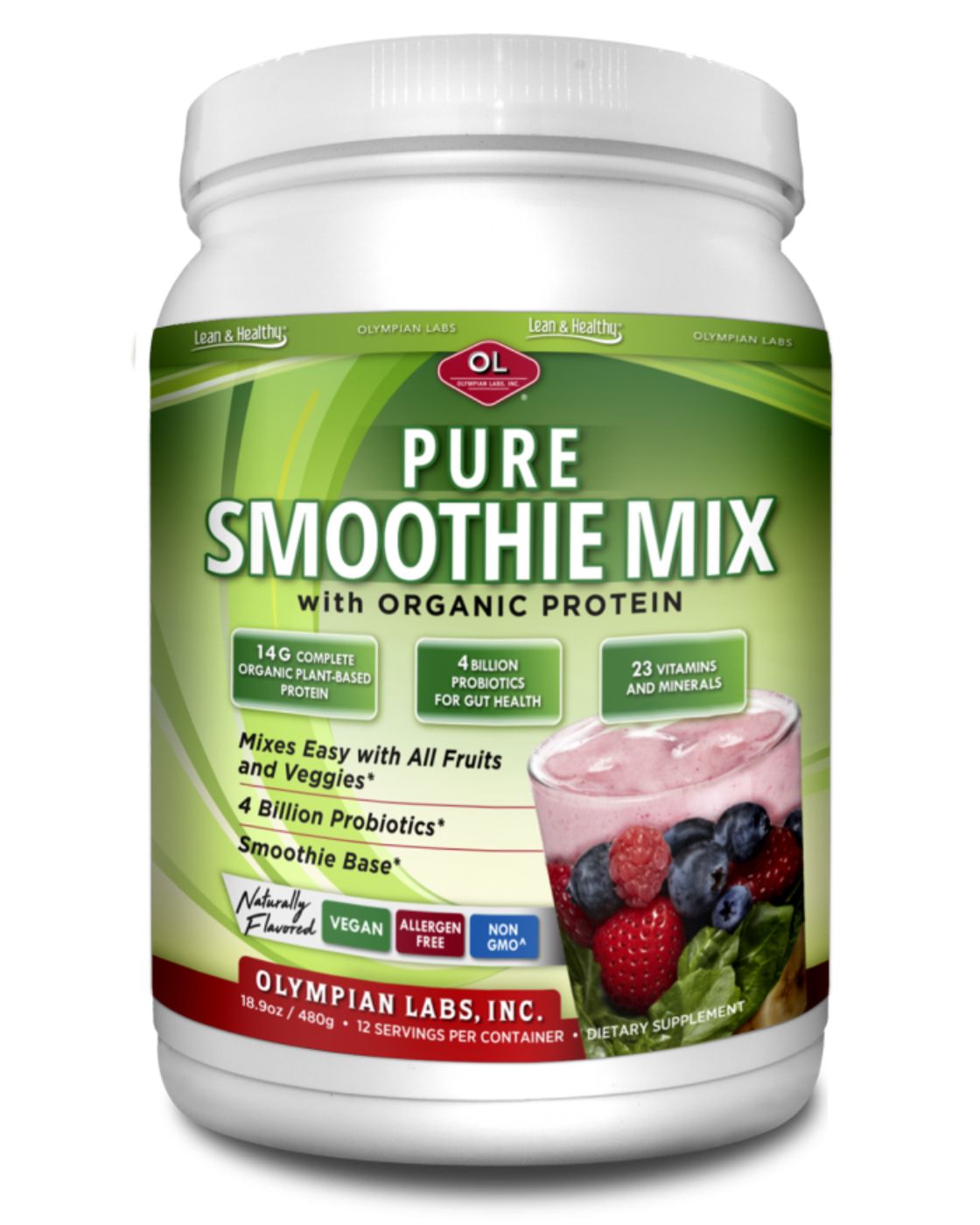 Pure Smoothie Mix With Organic Protein 18.9 oz by Olympia Labs
