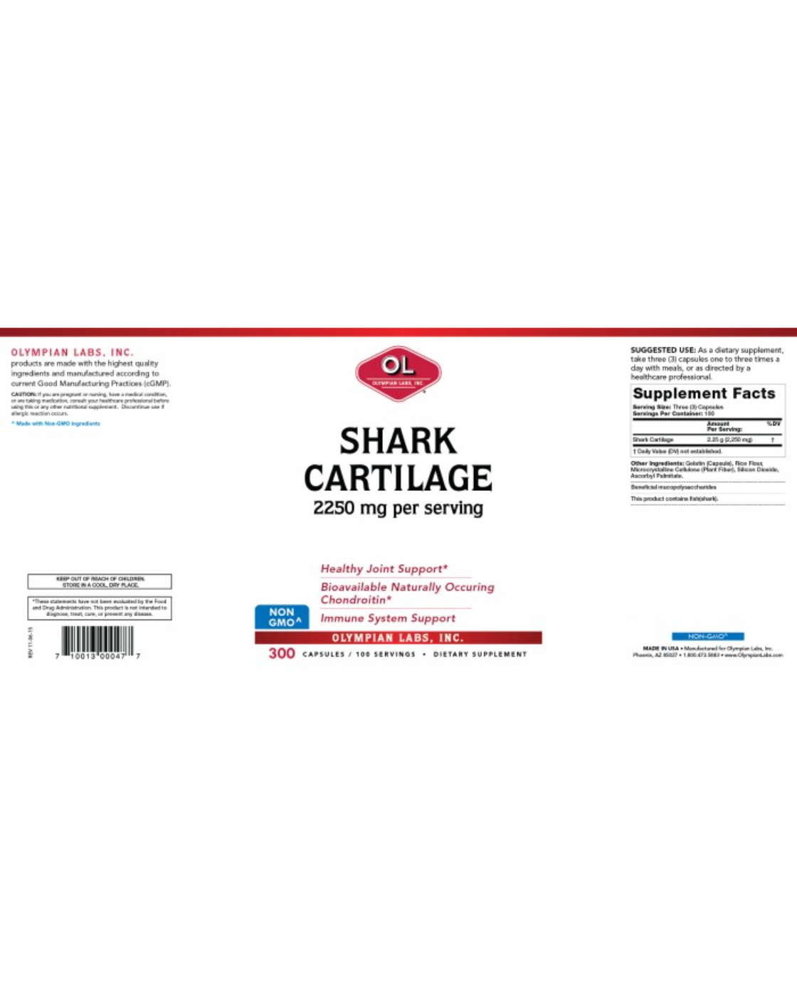Shark Cartilage 2 G (100 Servings) by Olympia Labs | Austin Medical