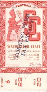 1951 USC Trojans vs Washington State Cougars college football ticket stub PRISTINE