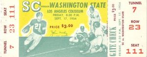 1954 USC Trojans vs Washington State Cougars college football full unused ticket