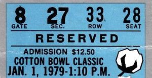 1979 Cotton Bowl college football ticket stub (Joe Montana Notre Dame Chicken Soup Game)