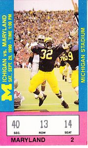 1990 Michigan Wolverines vs. Maryland Terrapins football ticket stub (Desmond Howard)