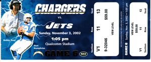 2002 New York Jets at San Diego Chargers full unused game ticket