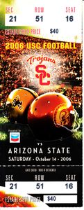 2006 USC Trojans vs. Arizona State Sun Devils college football ticket stub