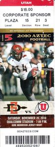 2010 San Diego State Aztecs vs. Utah Utes football ticket