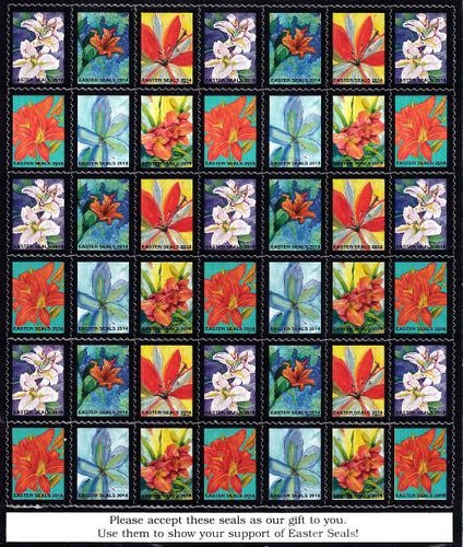 2014 Easter Seals set of 2 unused sheets of 75 silver foil stamps NEW AND UNUSED