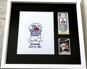 Cal Ripken autographed 1991 All-Star Game jersey patch framed with ticket stub and card