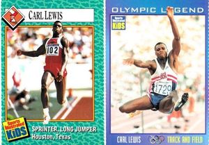 Carl Lewis 1989 Sports Illustrated for Kids Rookie Card (creased) and 2000 Olympic Legends card
