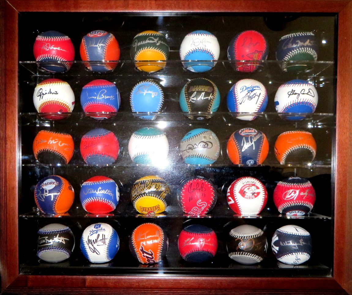 30 autographed MLB team logo baseballs in case (Ernie Banks Tony Gwynn