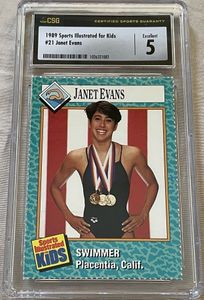 Janet Evans 1989 Sports Illustrated for Kids swimming Rookie Card CSG graded 5