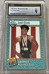 Janet Evans 1989 Sports Illustrated for Kids swimming Rookie Card CSG graded 9 MINT