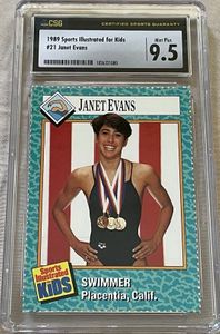 Janet Evans 1989 Sports Illustrated for Kids swimming Rookie Card CSG graded 9.5 MINT PLUS