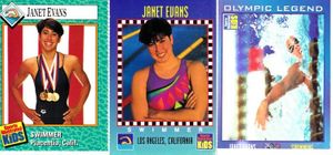Janet Evans 1989 Sports Illustrated for Kids Rookie Card plus 1994 and 2000 Olympic Legends cards