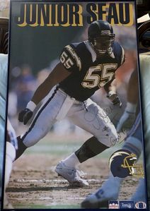 Junior Seau autographed San Diego Chargers huge 22x34 Starline poster framed inscribed God Bless (JSA)