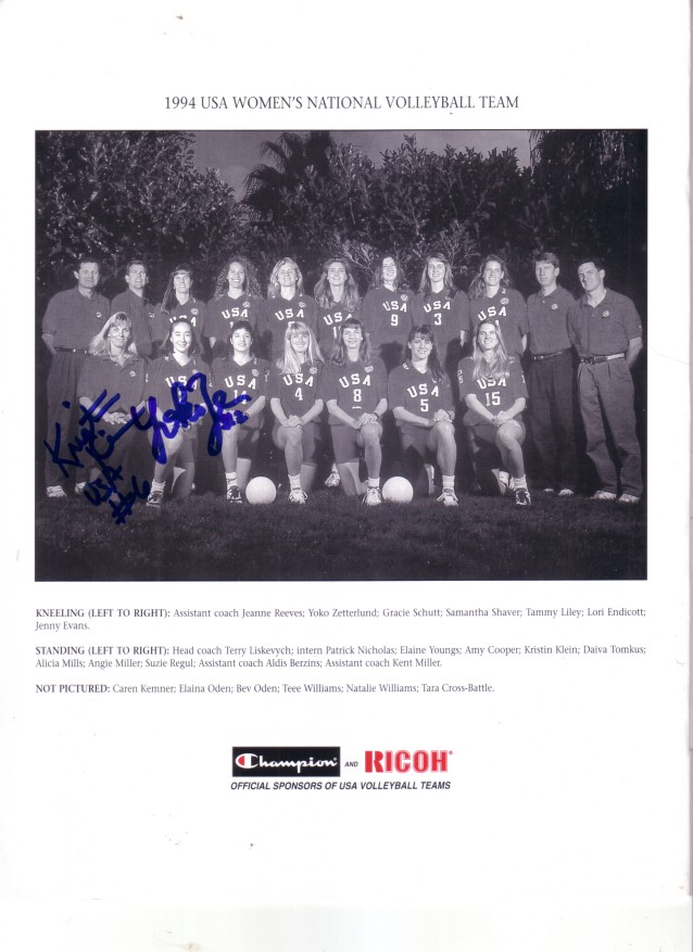 Kristin Klein and Yoko Zetterlund autographed 1994 USA Volleyball Team