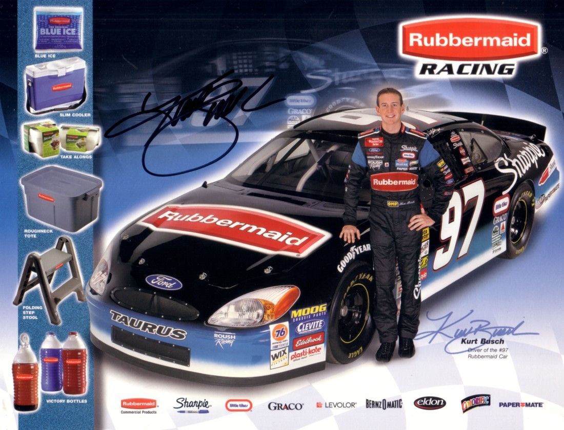 Kurt Busch autographed Rubbermaid Racing NASCAR 8 1/2 x 11 photo card