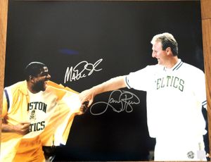 Larry Bird and Magic Johnson autographed Retirement 16x20 poster size photo (Superstar Greetings)